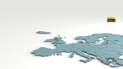 Wall Mural - lithuania flag. europe map with countries flags. 3d render flag map.