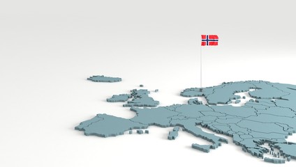 Wall Mural - norway flag. europe map with countries flags. 3d render flag map.