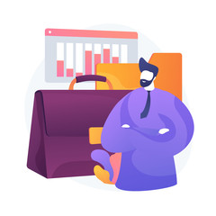 Wall Mural - Business venture. Enterprise organization, launching startups, running business. Confident businessman, self assured chief, experienced boss. Vector isolated concept metaphor illustration