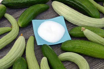 a large amount of natural and organic cucumbers and salt,