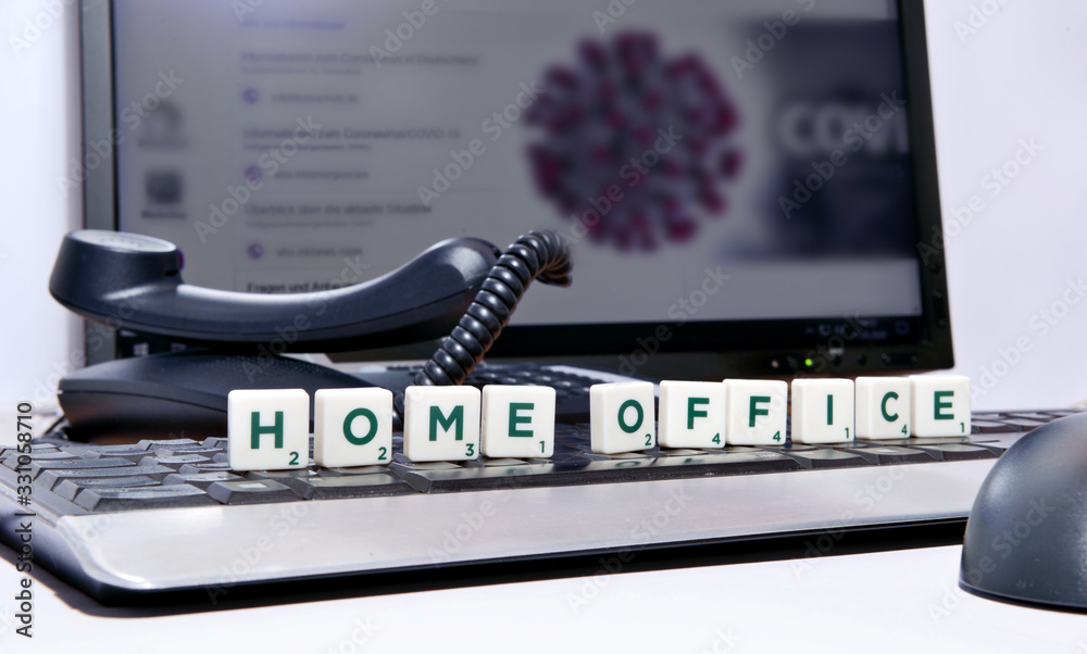 Home Office Computer - Working from Home - Corona Virus - obrazy, fototapety, plakaty 