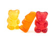 Colored sweet jelly marmalade teddy bears isolated on white background. Gummy bears.