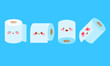 © Katsiaryna Hatsak - Toilet paper rolls. Set, collection of cartoon rolls of toilet paper. Happy smiling toilet paper character. Vector flat cartoon illustration