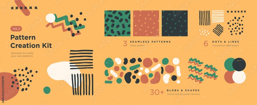 Set of abstract trendy hand drawn shapes and design elements. Pattern ...