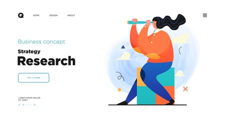 Poster - Science research website Landing page template design. Concept of Scientist character making research in a laboratory. Web page layout with modern business concept illustration.