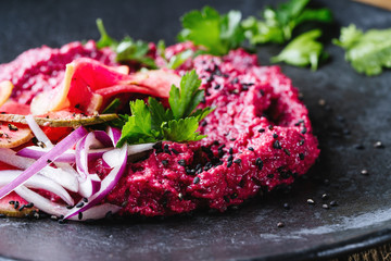 Wall Mural - Beetroot horseradish  hummus with pickled watermelon radishes