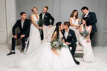 Group wedding photo in the studio