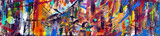 Fototapeta Fototapety dla młodzieży do pokoju - Art abstract panorama; fun; creative background texture with random paint brushstrokes in amazing multicolor - painting concept for design - in long, thin header / banner.