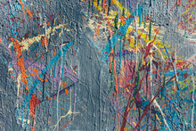 Colorful Graffiti Paint Splattered And Dripping On Urban Wall, Close Up,Paint