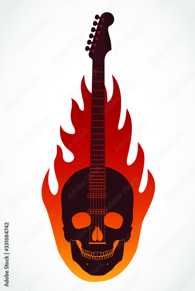 skull electric guitar with fire flames Stock Vector | Adobe Stock