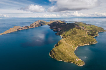 Wall Mural - Aerial view of Island of the Sun (Spanish: Isla del Sol ) on Titicaca Lake in Bolivia, South America.