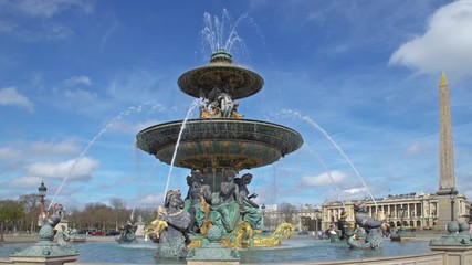 Wall Mural - The Maritime Fountain with Luxor Obelisk in the background at the place de la Concorde - Paris, France