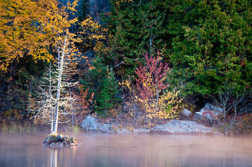 Wall Mural - Autumn colors illuminated by the light of a setting sun are reflected in the calm surface of the Michigamme River near Crystal Falls in Michigan's Upper Peninsula.
