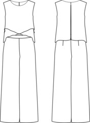 Jumpsuit, fashion flat sketch vector. Apparel template