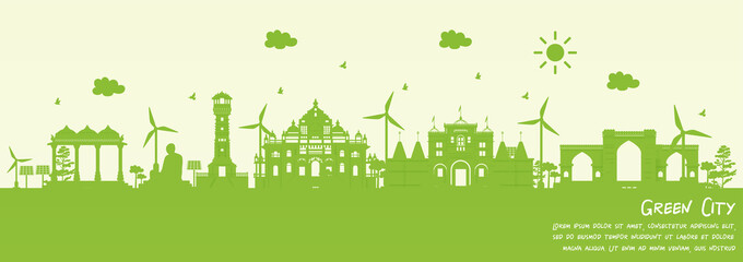 Wall Mural - green city of ahmedabad, india environment and ecology concept. vector illustration.
