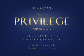 Leinwandbilder - Luxurious golden alphabet font set with uppercase lowercase and numbers