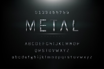 Leinwandbilder - Shiny silver gray metalic theme alphabet font set with uppercase lowercase and numbers