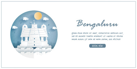 Wall Mural - Bangalore, India. World famous landmark with white frame and label. Travel postcard and poster, brochure, advertising Vector illustration.