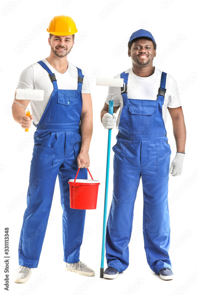 Portrait of painters on white background