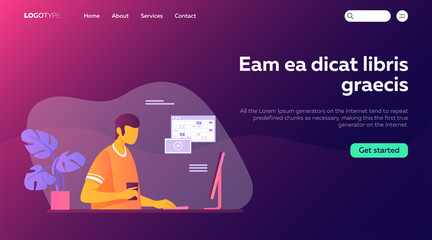 Poster - People using online apps set. Professionals using computers and cellphones for work or chat. Flat vector illustrations. Internet communication concept for banner, website design or landing web page