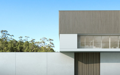 Poster - Perspective of luxury modern house with swimming pool in day time on nature background, Idea of minimal architecture design. 3D rendering.
