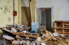 Photo Of A Garbage Dump, Dirt Indoors In A Slum On An Abandoned Building