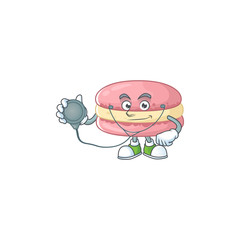 Sticker - A cartoon character of strawberry macarons Doctor using tools