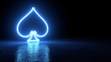 Spades Symbol Of Cards With Neon Light - 3D Illustration