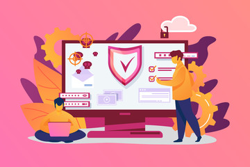 Aufkleber - Personal digital security. Defence, protection from hackers, scammers flat vector illustration. Data breaches, data leakage prevention concept for banner, website design or landing web page
