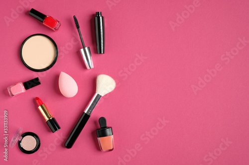 Fotografía Makeup products and cosmetics on pink background