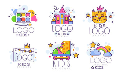 Wall Mural - Kids Original Logo Design Collection, Children Education Club, Playground, Zone, Arts Design Element Vector Illustration