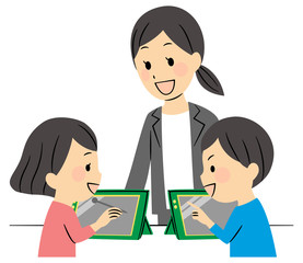 illustration of studying elementary students