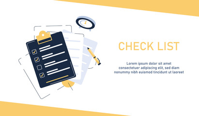 Poster - Clipboard with checklist in a flat style,flat design icon vector illustration