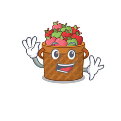 Canvas Print - Smiley apple basket cartoon mascot design with waving hand