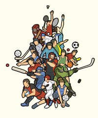 Sticker - Sports Mix Sport players action  cartoon graphic vector