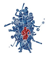 Poster - Sports Mix Sport players action  cartoon graphic vector