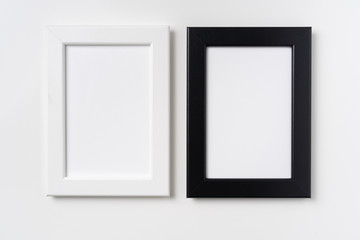 top view of two black and white wood photo frame