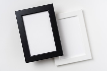 top view of two black and white wood photo frame