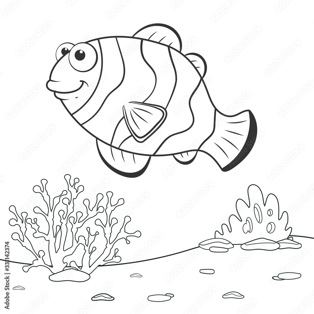 Coloring page outline of cartoon Clown Fish. Page for coloring book of ...