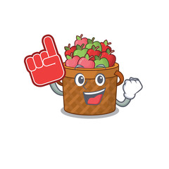 Sticker - Apple basket mascot cartoon style with Foam finger