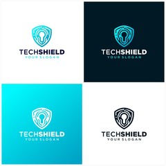 Wall Mural - Tech Shield Logo Template Design Vector, Emblem, Design Concept, Creative Symbol, Icon