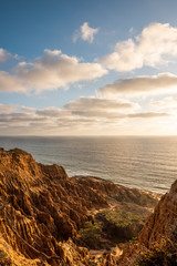 Beautiful sunset at Torrey Pines beach coastline, San Diego, California