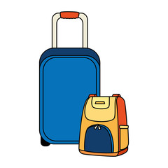 Wall Mural - wheeled suitcase with backpack isolated icon vector illustration design