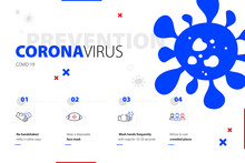Coronavirus Prevention Medical Banner. Covid 19. Medical Moderm Orientation Poster With Icons. New Virus Pandemic. How To Protect Yourself From Coronavirus. Vector Concept Background