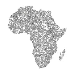 Wall Mural - Africa continent map from black isolines or level line geographic topographic map grid. Vector illustration.