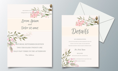 Beautiful and elegant wedding invitation card template set with floral frame