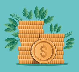 Sticker - money coins and leaves vector design