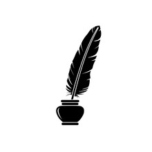 Quill Ink Icon On White Background. Classic Feather Quill Illustration