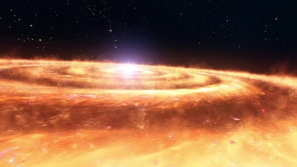 Wall Mural - traveling through the golden red flaming disc galaxy and feeling the powerful and magnificent nebula