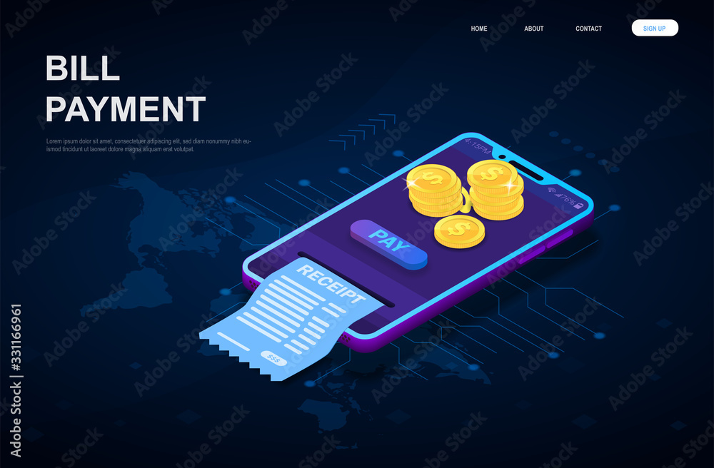 Global Online or digital bill payments concept with gold coins and ...